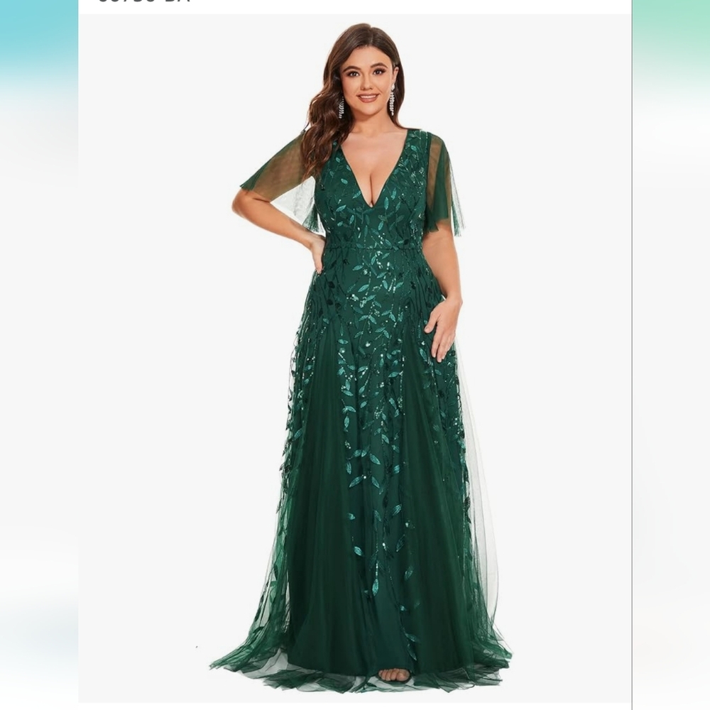 Ever Pretty Green Sequin Flutter Sleeve Gown